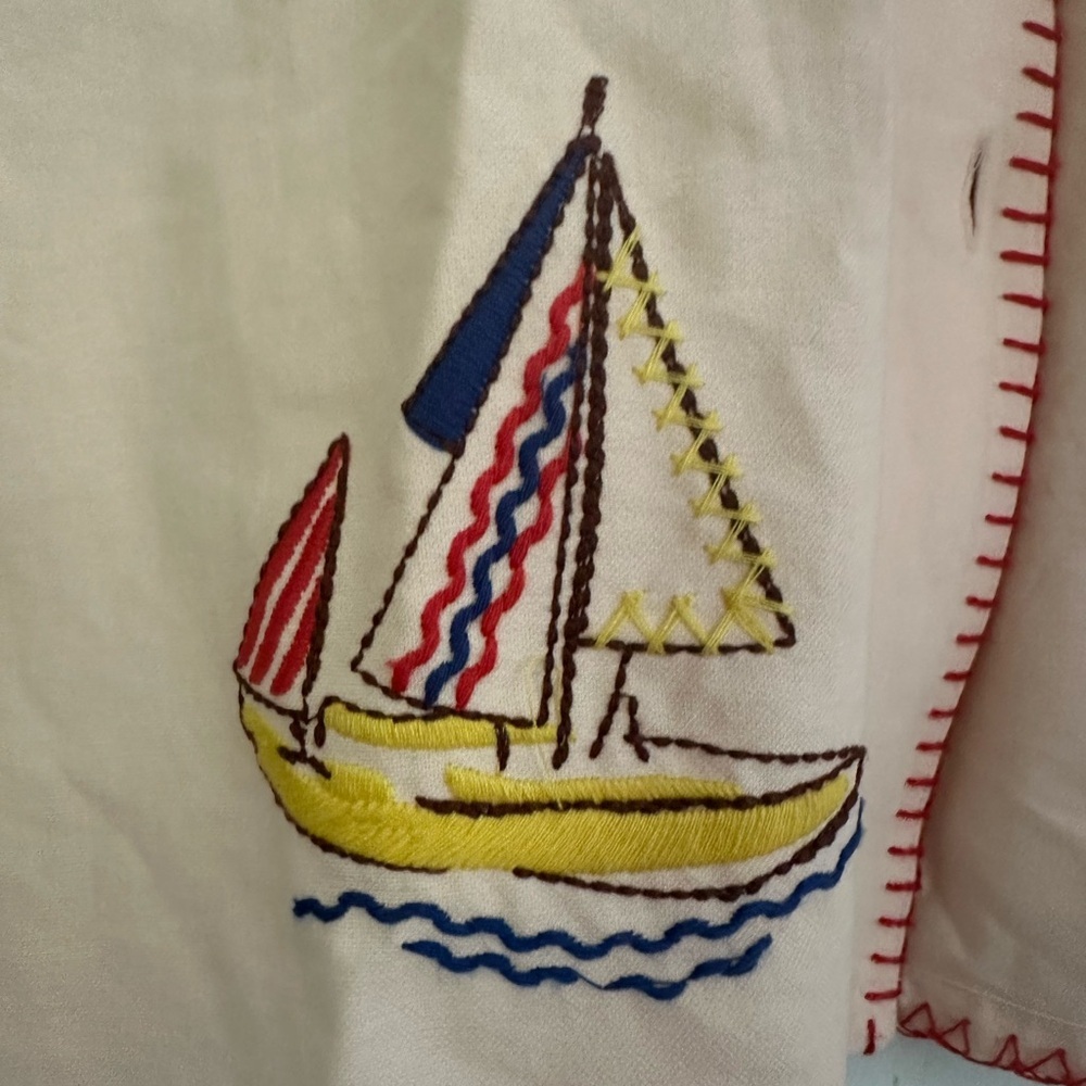 Hunter Bell Embroidered Cream Polly camp Shirt - Picture 9 of 11